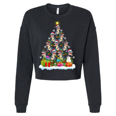 Xmas Holiday Santa TRex Dinosaur Christmas Tree Cropped Pullover Crew