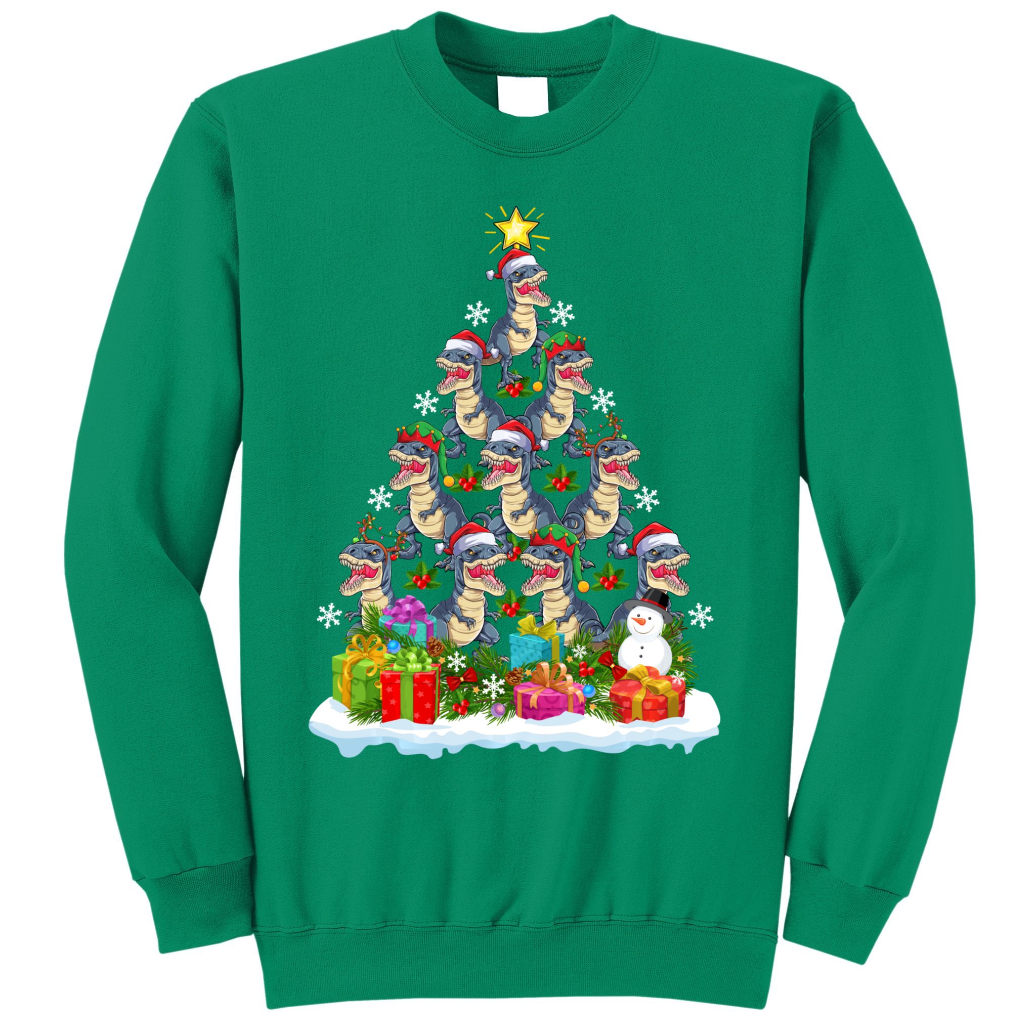 Xmas Holiday Santa TRex Dinosaur Christmas Tree Sweatshirt