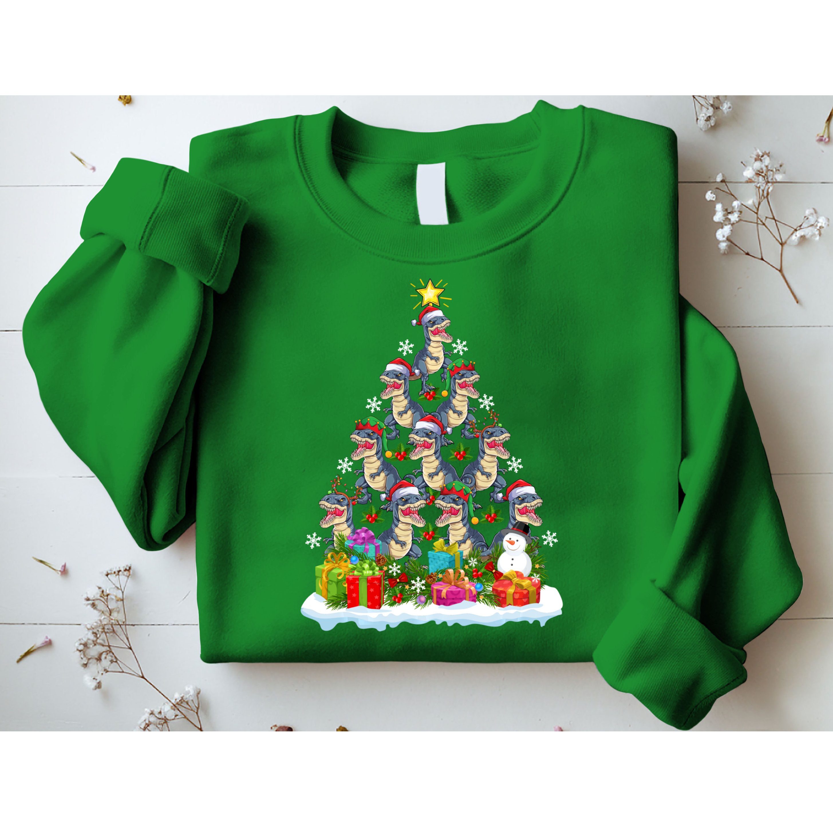 Xmas Holiday Santa TRex Dinosaur Christmas Tree Sweatshirt