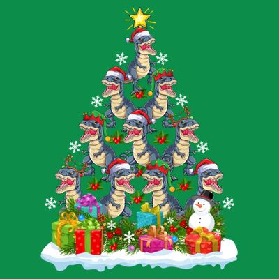 Xmas Holiday Santa TRex Dinosaur Christmas Tree T-Shirt