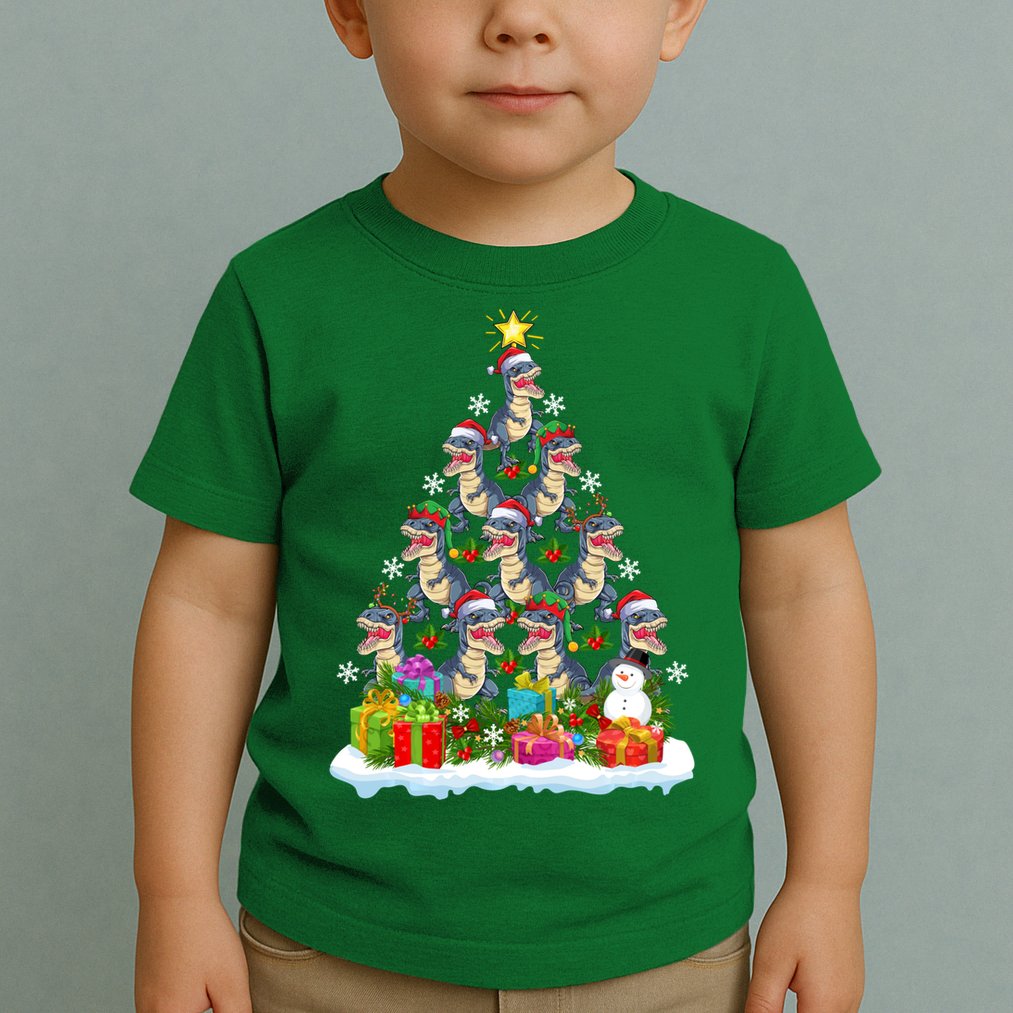 Xmas Holiday Santa TRex Dinosaur Christmas Tree Toddler T-Shirt