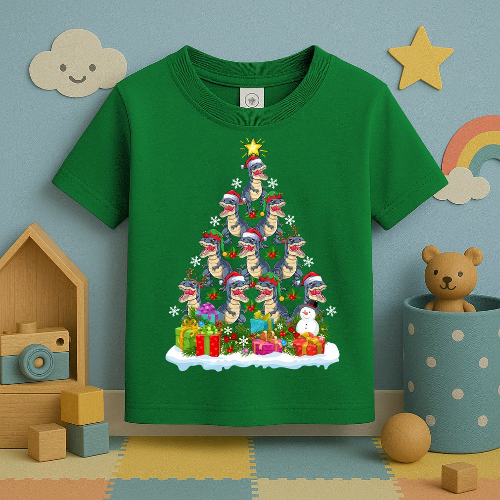 Xmas Holiday Santa TRex Dinosaur Christmas Tree Toddler T-Shirt