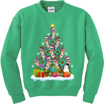 Xmas Holiday Santa TRex Dinosaur Christmas Tree Kids Sweatshirt