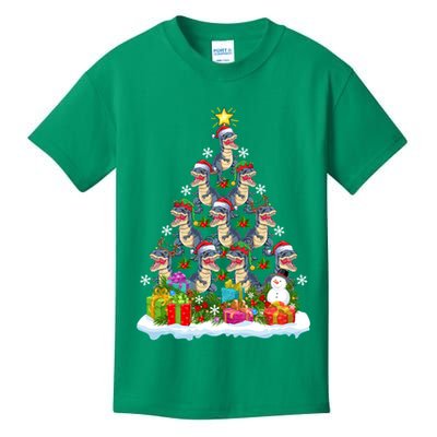 Xmas Holiday Santa TRex Dinosaur Christmas Tree Kids T-Shirt