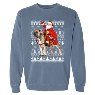 Xmas Holiday Ugly Santa Riding French Bulldog Christmas Gift Garment-Dyed Sweatshirt