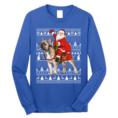 Xmas Holiday Ugly Santa Riding French Bulldog Christmas Gift Long Sleeve Shirt