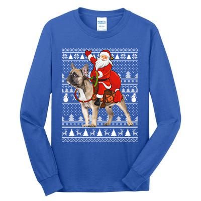 Xmas Holiday Ugly Santa Riding French Bulldog Christmas Gift Tall Long Sleeve T-Shirt