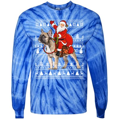 Xmas Holiday Ugly Santa Riding French Bulldog Christmas Gift Tie-Dye Long Sleeve Shirt