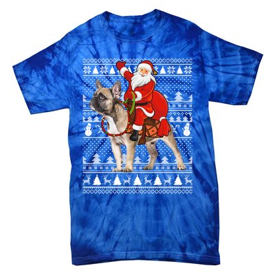 Xmas Holiday Ugly Santa Riding French Bulldog Christmas Gift Tie-Dye T-Shirt