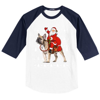 Xmas Holiday Ugly Santa Riding French Bulldog Christmas Gift Baseball Sleeve Shirt