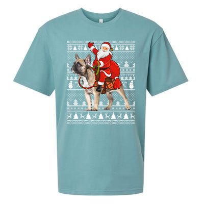 Xmas Holiday Ugly Santa Riding French Bulldog Christmas Gift Sueded Cloud Jersey T-Shirt