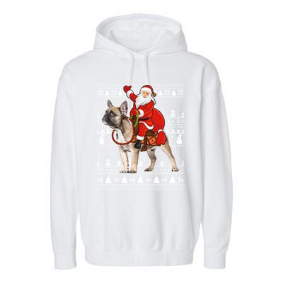 Xmas Holiday Ugly Santa Riding French Bulldog Christmas Gift Garment-Dyed Fleece Hoodie