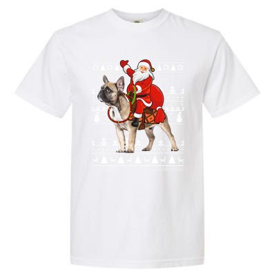 Xmas Holiday Ugly Santa Riding French Bulldog Christmas Gift Garment-Dyed Heavyweight T-Shirt