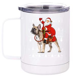 Xmas Holiday Ugly Santa Riding French Bulldog Christmas Gift 12 oz Stainless Steel Tumbler Cup