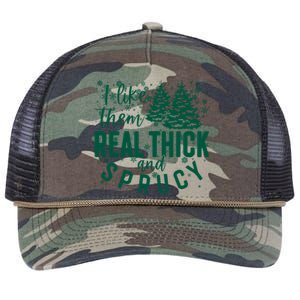 Xmas I Like Them Real Thick And Sprucy Funny Christmas Tree Gift Retro Rope Trucker Hat Cap