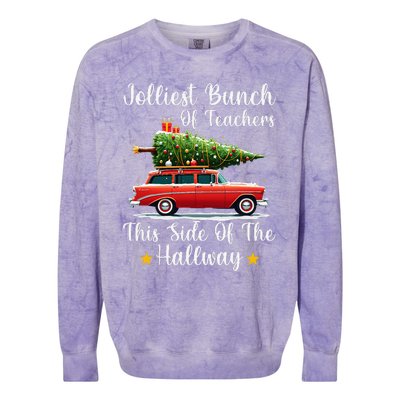 Xmas Jolliest Bunch Of Teachers This Side Of The Hallway Colorblast Crewneck Sweatshirt