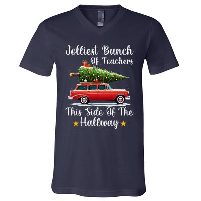 Xmas Jolliest Bunch Of Teachers This Side Of The Hallway V-Neck T-Shirt