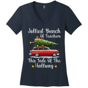 Xmas Jolliest Bunch Of Teachers This Side Of The Hallway Women's V-Neck T-Shirt