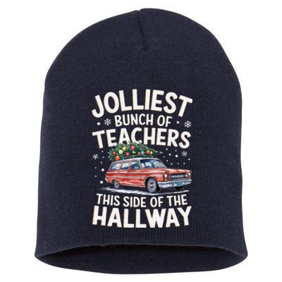 Xmas Jolliest Bunch Of Teachers This Side Of The Hallway Short Acrylic Beanie