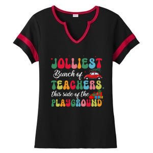 Xmas Jolliest Bunch Of Teachers This Side Of The Playground Ladies Halftime Notch Neck Tee