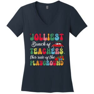 Xmas Jolliest Bunch Of Teachers This Side Of The Playground Women's V-Neck T-Shirt