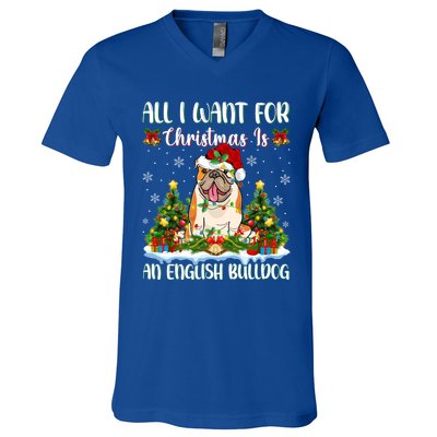 Xmas Lighting All I Want For Christmas Is A English Bulldog Gift V-Neck T-Shirt