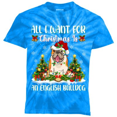 Xmas Lighting All I Want For Christmas Is A English Bulldog Gift Kids Tie-Dye T-Shirt