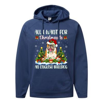 Xmas Lighting All I Want For Christmas Is A English Bulldog Gift Performance Fleece Hoodie