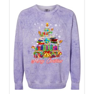 Xmas Light Book Lover Librarian Library Books Christmas Tree Gift Colorblast Crewneck Sweatshirt