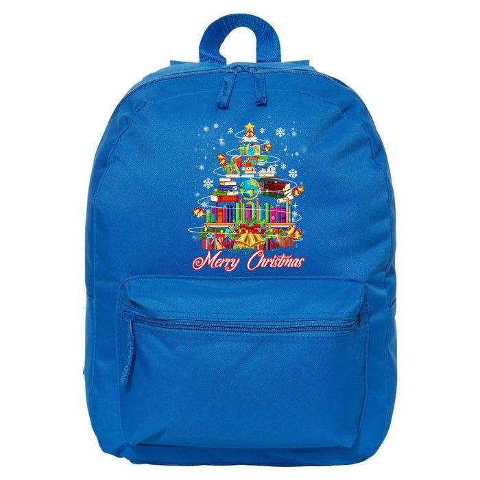 Xmas Light Book Lover Librarian Library Books Christmas Tree Gift 16 in Basic Backpack