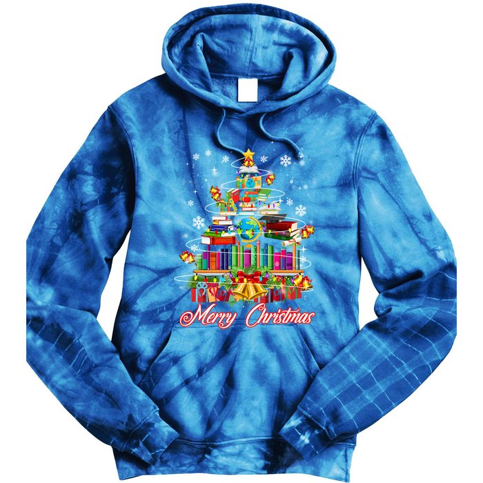 Xmas Light Book Lover Librarian Library Books Christmas Tree Gift Tie Dye Hoodie