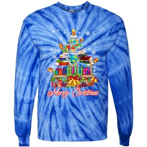 Xmas Light Book Lover Librarian Library Books Christmas Tree Gift Tie-Dye Long Sleeve Shirt