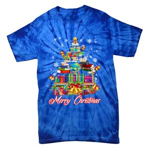 Xmas Light Book Lover Librarian Library Books Christmas Tree Gift Tie-Dye T-Shirt