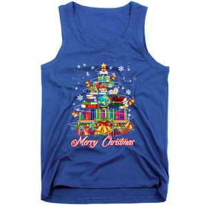 Xmas Light Book Lover Librarian Library Books Christmas Tree Gift Tank Top