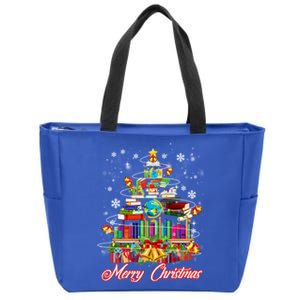 Xmas Light Book Lover Librarian Library Books Christmas Tree Gift Zip Tote Bag