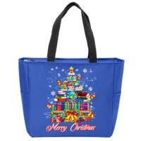 Xmas Light Book Lover Librarian Library Books Christmas Tree Gift Zip Tote Bag