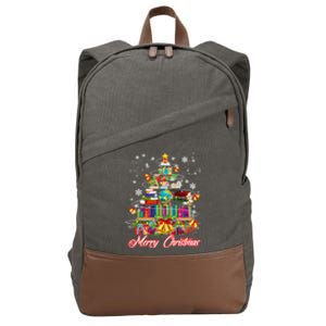 Xmas Light Book Lover Librarian Library Books Christmas Tree Gift Cotton Canvas Backpack