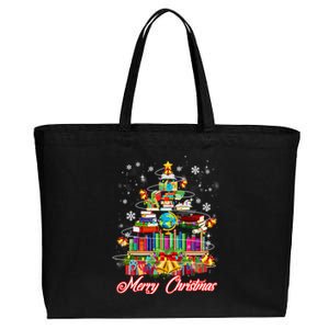 Xmas Light Book Lover Librarian Library Books Christmas Tree Gift Cotton Canvas Jumbo Tote