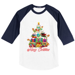 Xmas Light Book Lover Librarian Library Books Christmas Tree Gift Baseball Sleeve Shirt