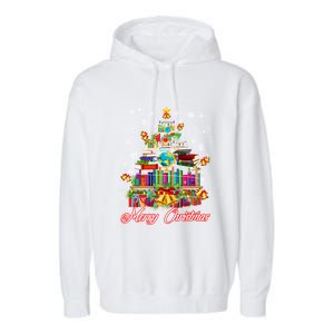 Xmas Light Book Lover Librarian Library Books Christmas Tree Gift Garment-Dyed Fleece Hoodie