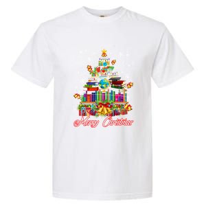 Xmas Light Book Lover Librarian Library Books Christmas Tree Gift Garment-Dyed Heavyweight T-Shirt