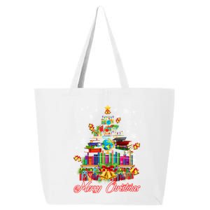 Xmas Light Book Lover Librarian Library Books Christmas Tree Gift 25L Jumbo Tote