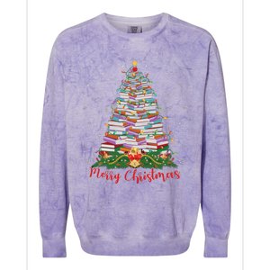 Xmas Light Book Lover Librarian Library Books Christmas Tree Colorblast Crewneck Sweatshirt