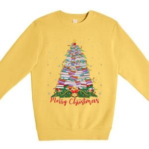 Xmas Light Book Lover Librarian Library Books Christmas Tree Premium Crewneck Sweatshirt