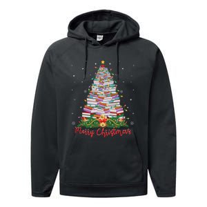 Xmas Light Book Lover Librarian Library Books Christmas Tree Performance Fleece Hoodie