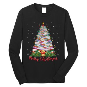 Xmas Light Book Lover Librarian Library Books Christmas Tree Long Sleeve Shirt