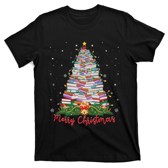 Xmas Light Book Lover Librarian Library Books Christmas Tree T-Shirt