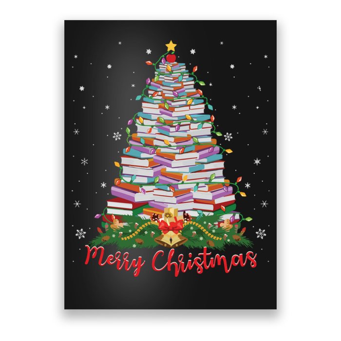 Xmas Light Book Lover Librarian Library Books Christmas Tree Poster