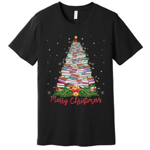 Xmas Light Book Lover Librarian Library Books Christmas Tree Premium T-Shirt