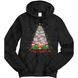 Xmas Light Book Lover Librarian Library Books Christmas Tree Tie Dye Hoodie